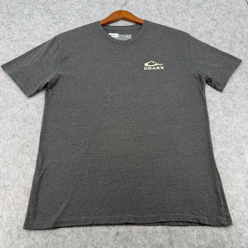 Drake Waterfowl Systems Mens Large Gray Graphic T-Shirt Hunter Sunset Tee